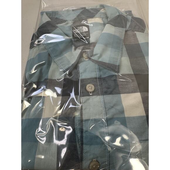 North Face Shirt Mens M Blue Plaid Short Sleeve Button Up Camp Core, Hiking Nerd - Picture 14 of 14